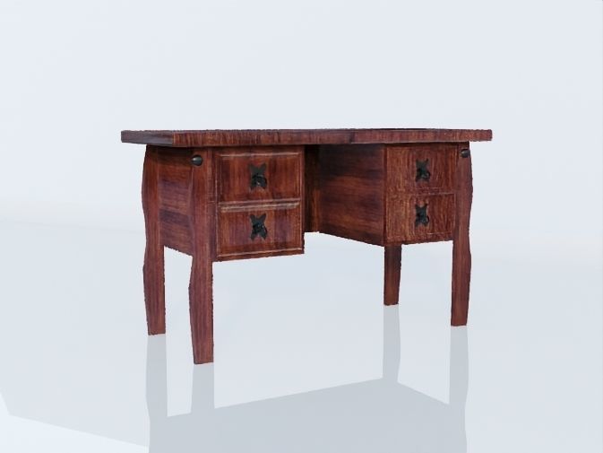 Writing Desk Rustic Wood 3D model_11