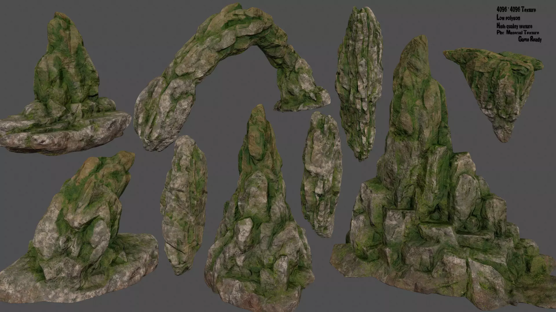 mossy rocks set 3D model_0