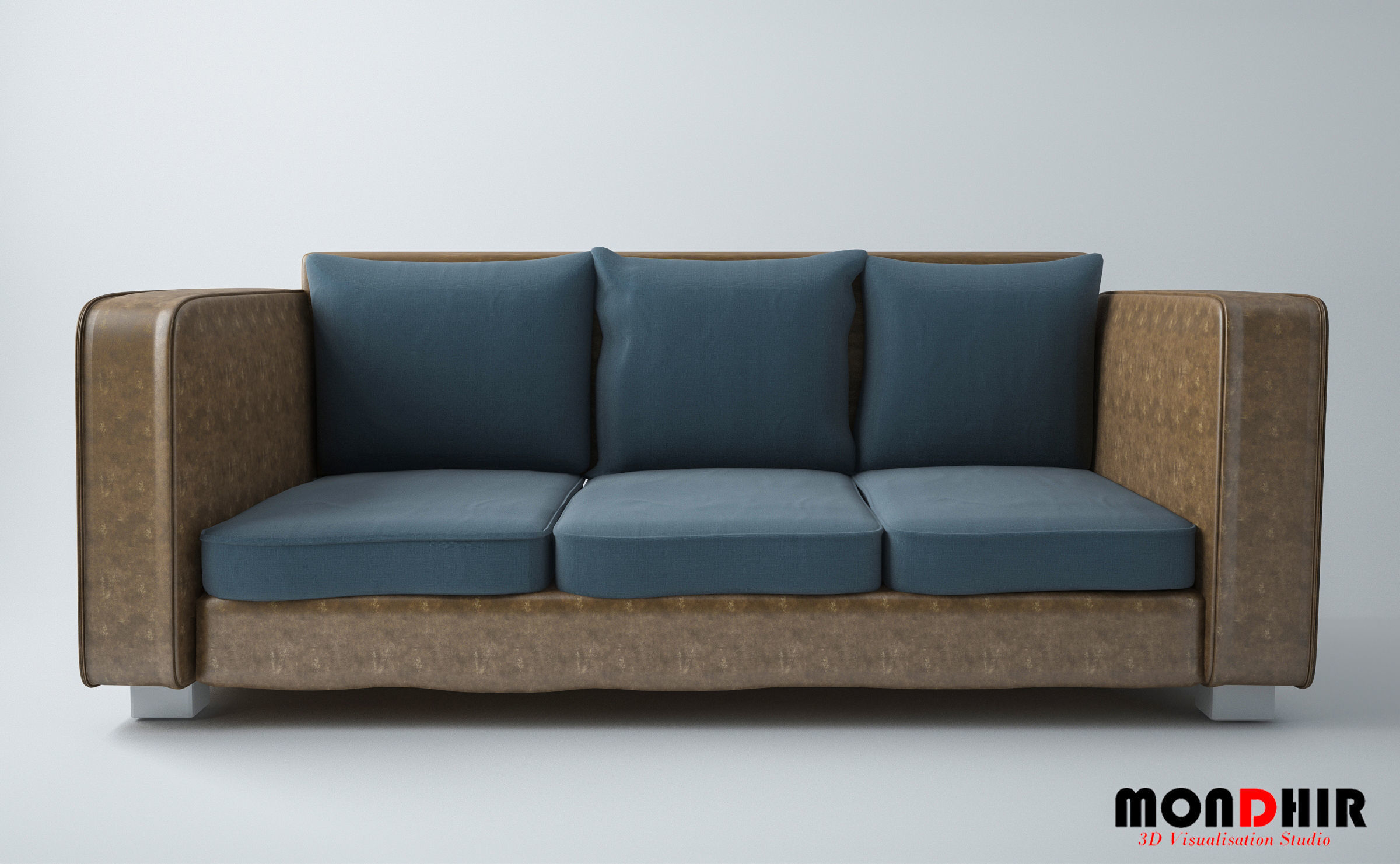 modern leather sofa Low-poly 3D model_2