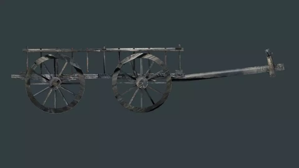 old wood ox cart Low-poly 3D model_0