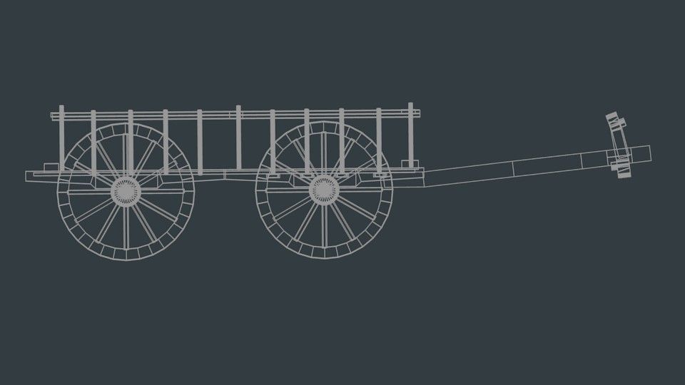 old wood ox cart Low-poly 3D model_3