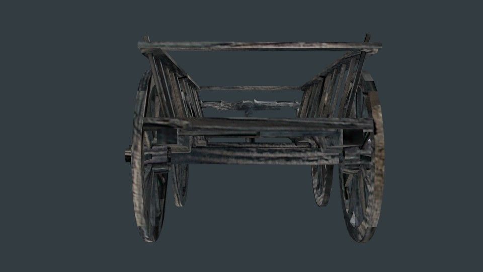 old wood ox cart Low-poly 3D model_1