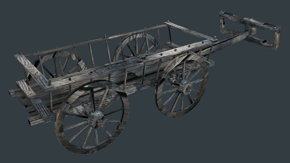old wood ox cart Low-poly 3D model_2