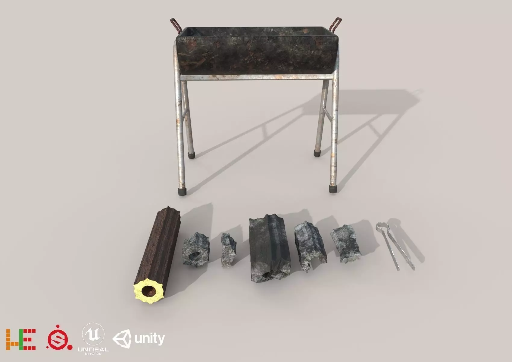 HIE Game Ready Grill Set D180302 Low-poly 3D model_0