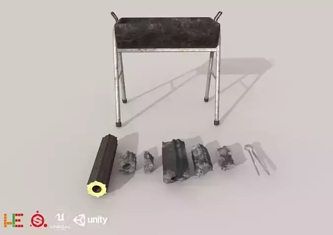 HIE Game Ready Grill Set D180302 Low-poly 3D model