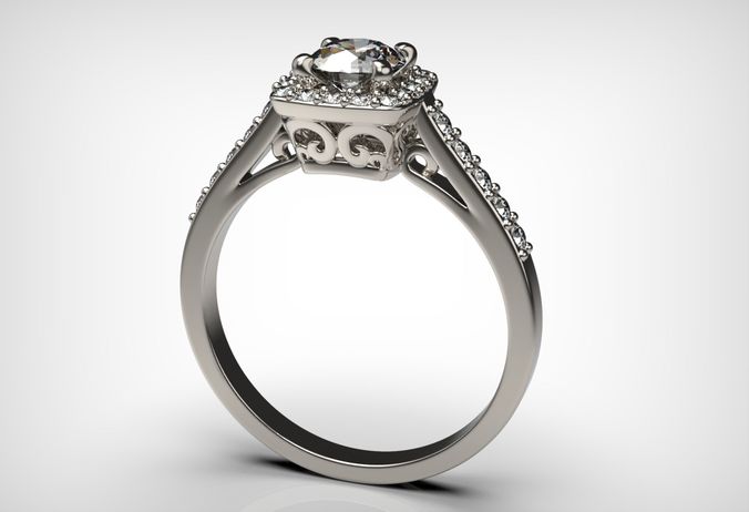 Cushion Halo 05 Cts Center Diamond Ring 3D print model