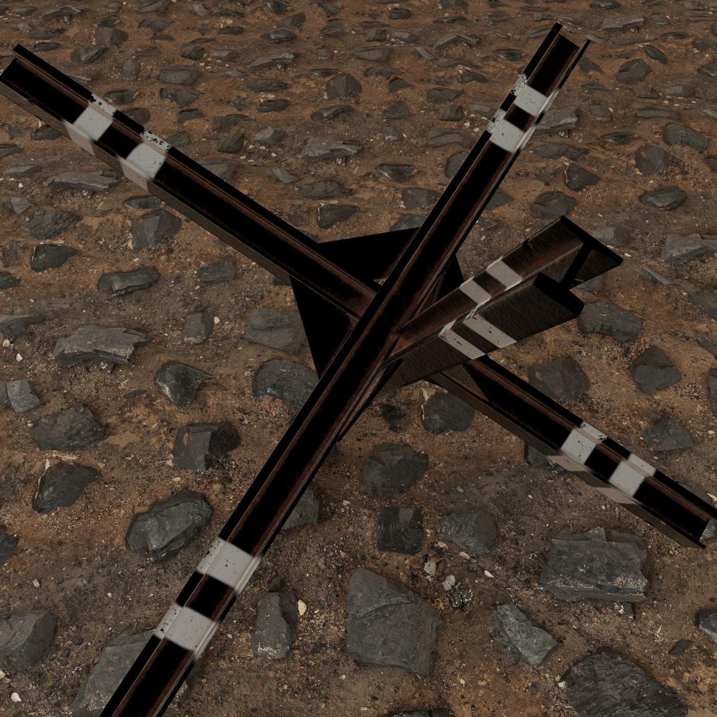 anti-tank hedgehog set 3 PBR   Low-poly 3D model_4