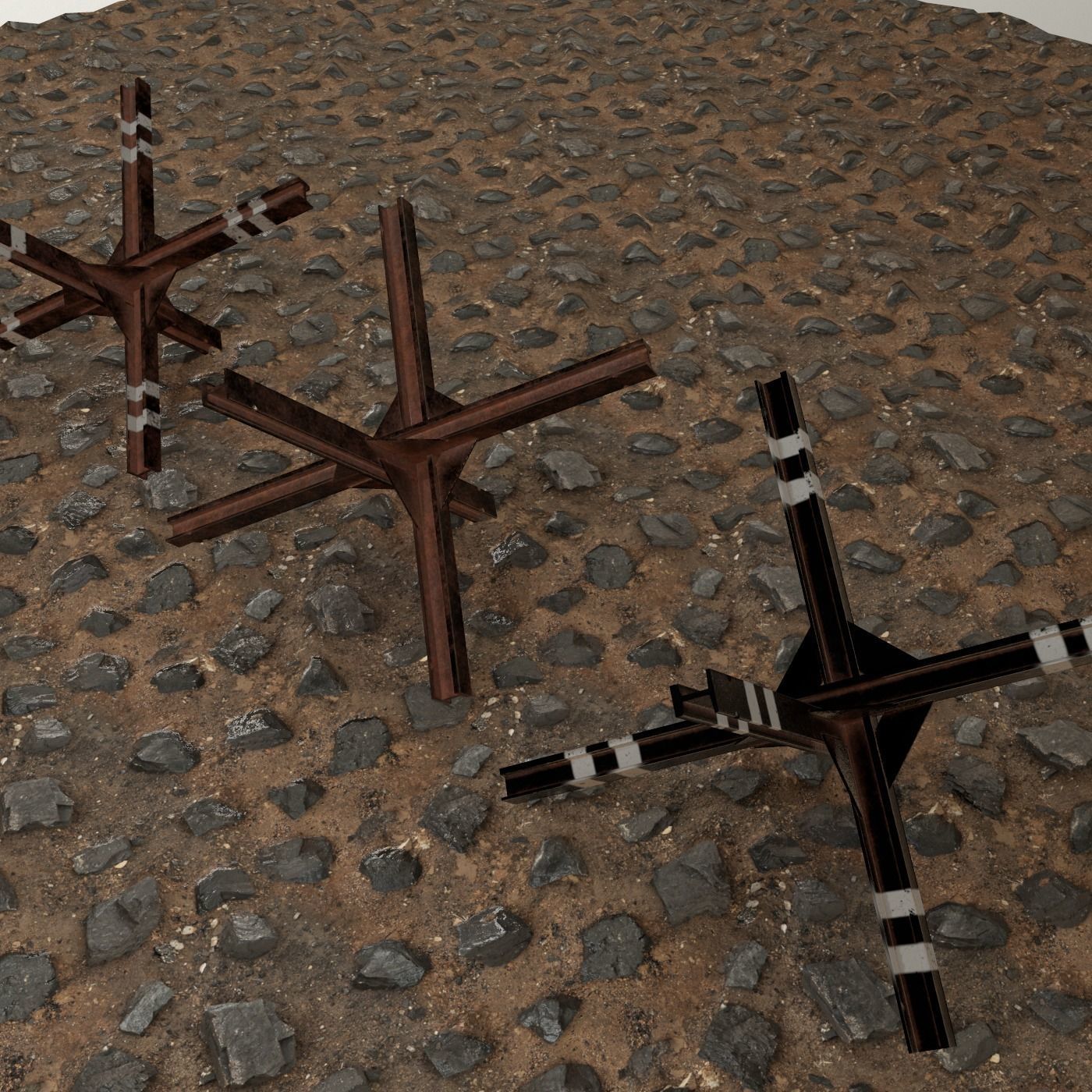 anti-tank hedgehog set 3 PBR   Low-poly 3D model_1