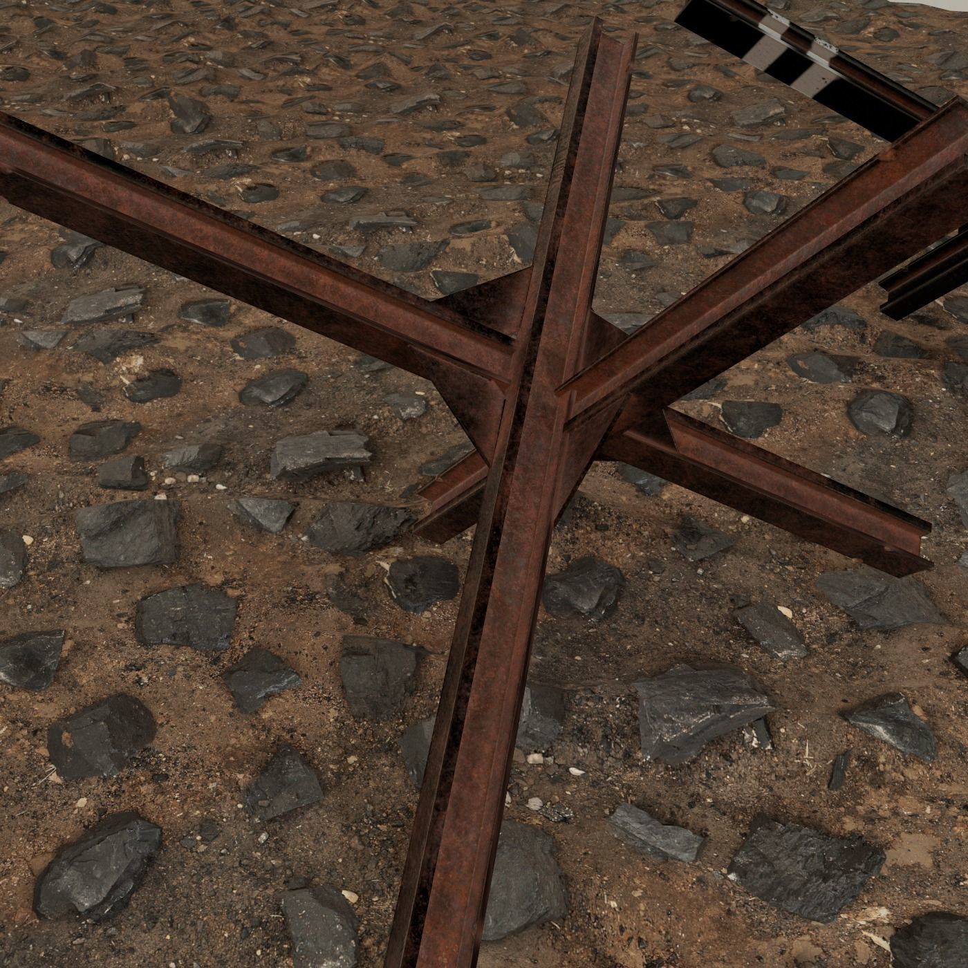 anti-tank hedgehog set 3 PBR   Low-poly 3D model_2