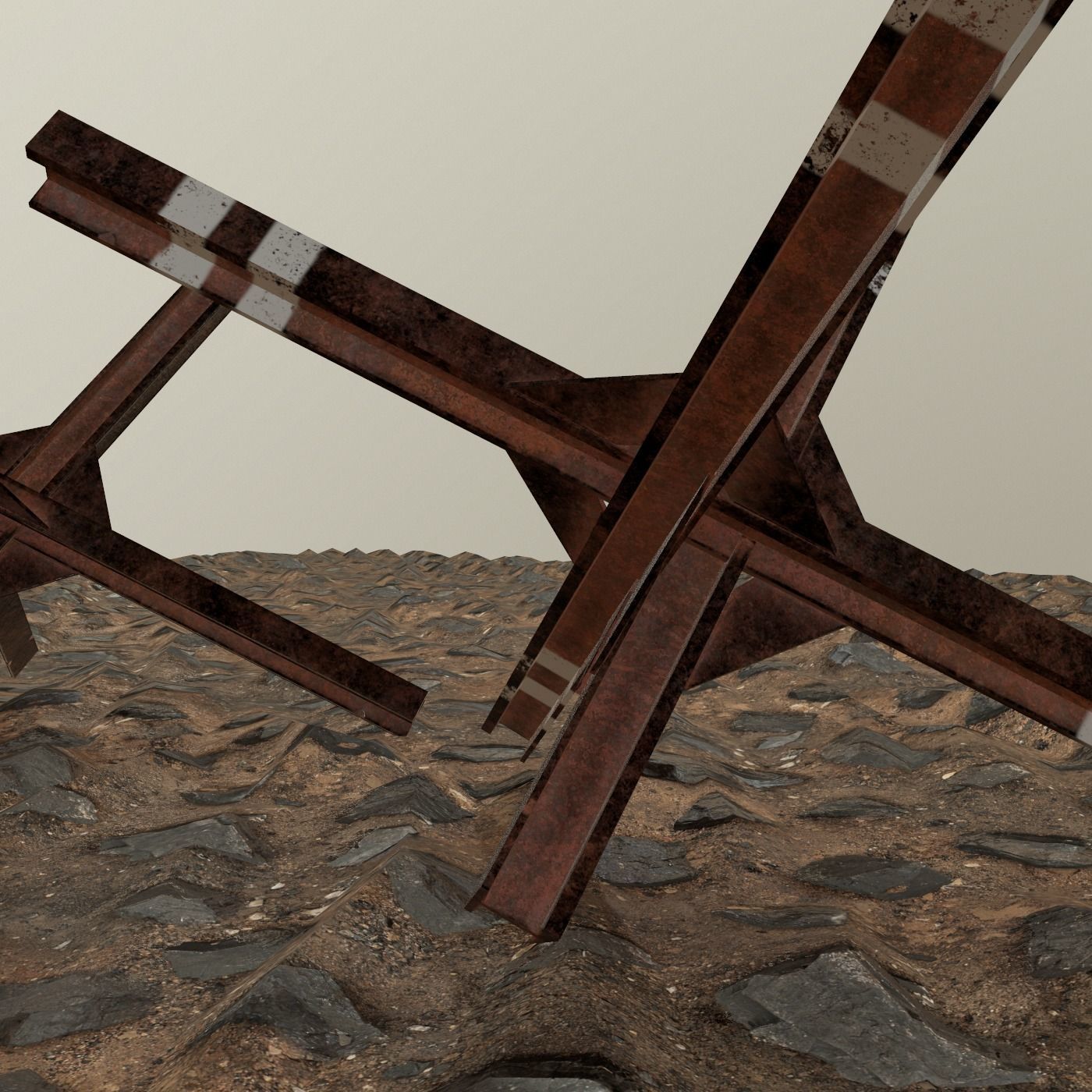 anti-tank hedgehog set 3 PBR   Low-poly 3D model_9