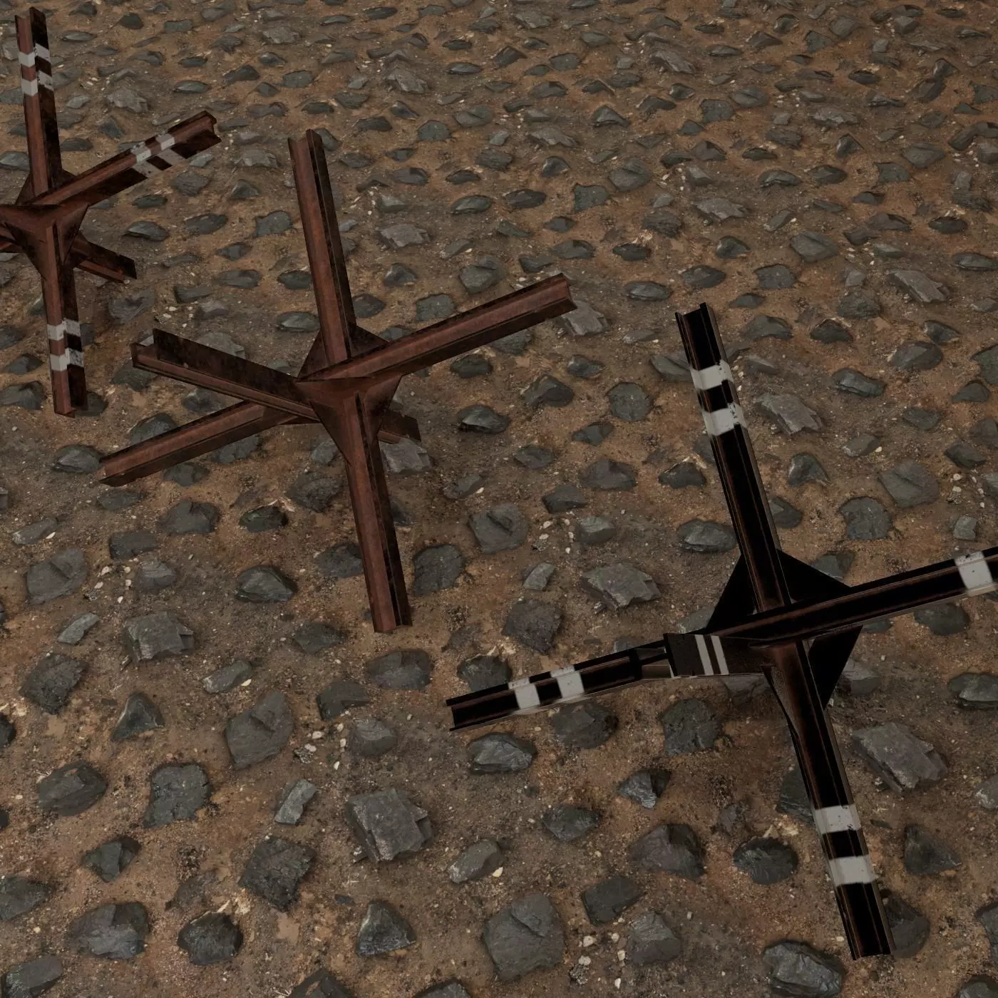 anti-tank hedgehog set 3 PBR   Low-poly 3D model_0