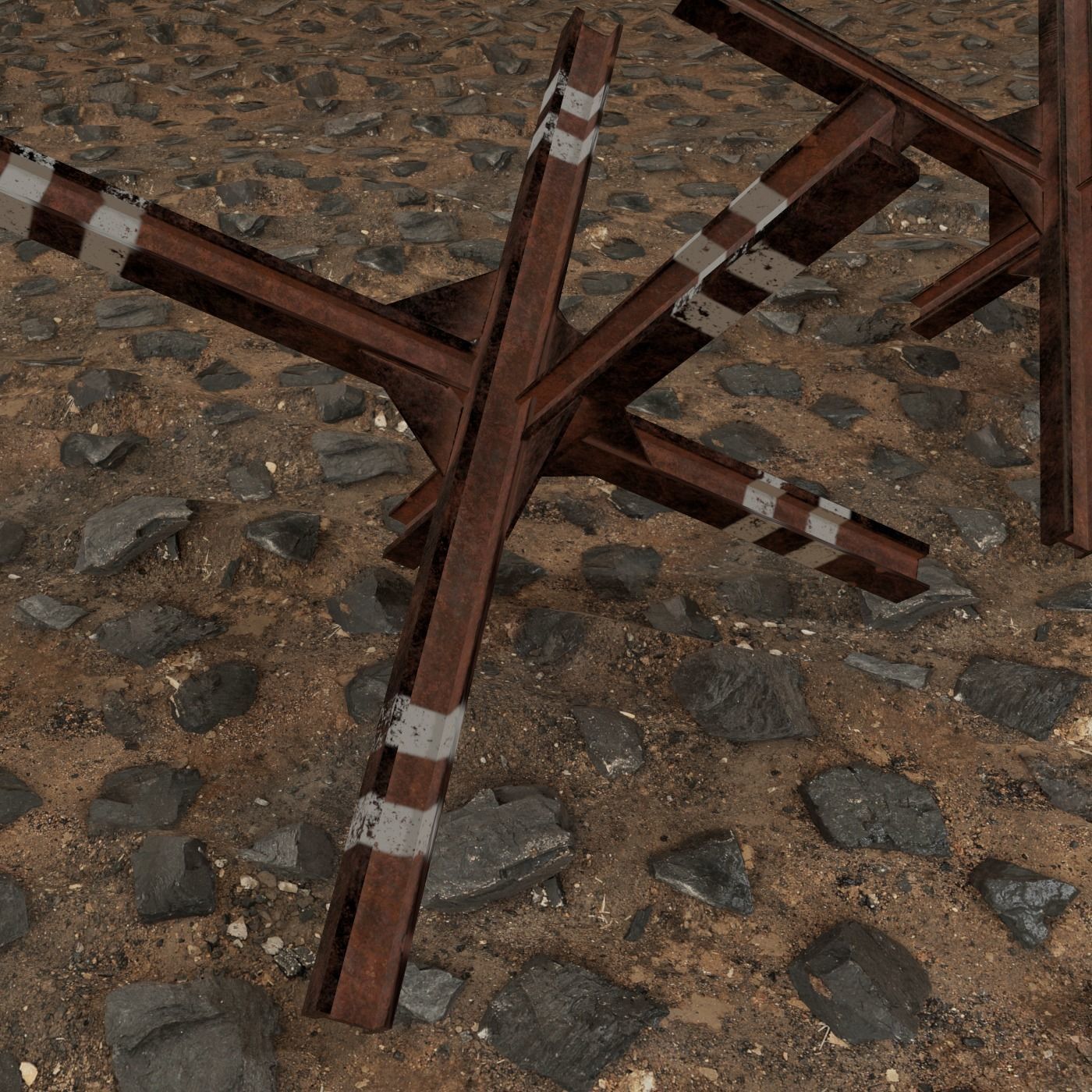 anti-tank hedgehog set 3 PBR   Low-poly 3D model_3