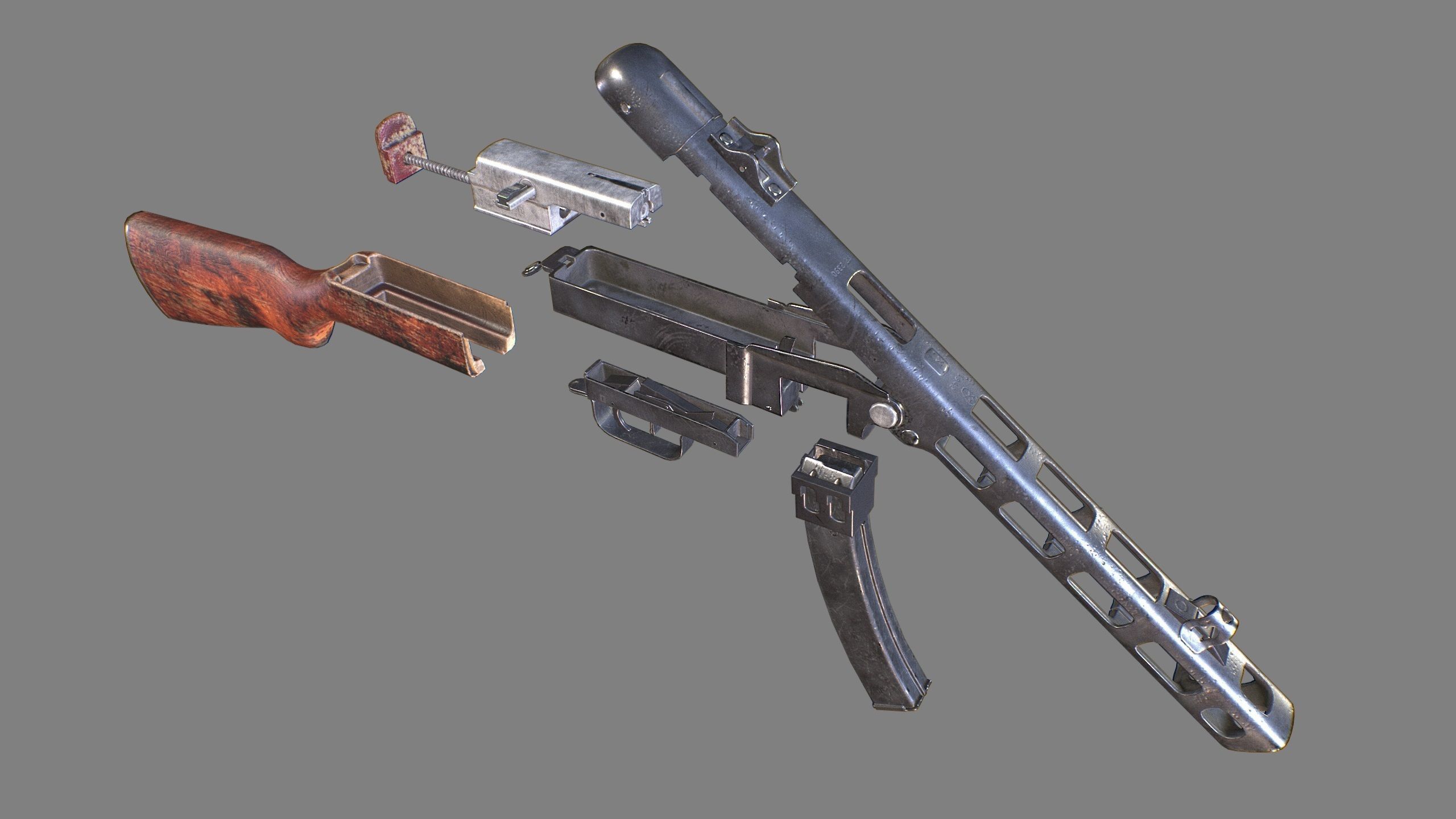PPSh-41 Fully disassembled game model Low-poly 3D model_4