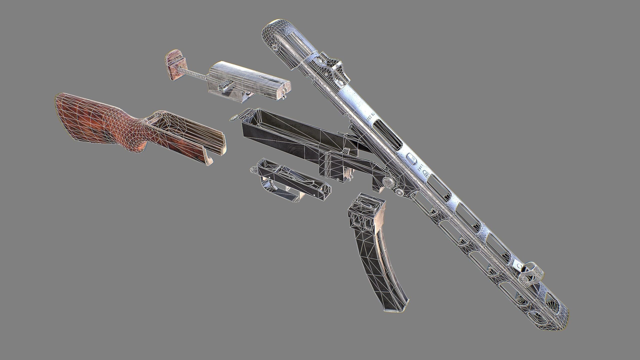 PPSh-41 Fully disassembled game model Low-poly 3D model_5