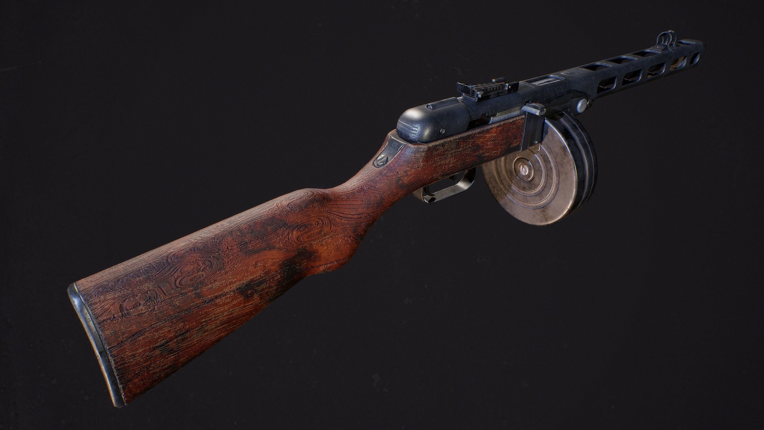 PPSh-41 Fully disassembled game model Low-poly 3D model_1