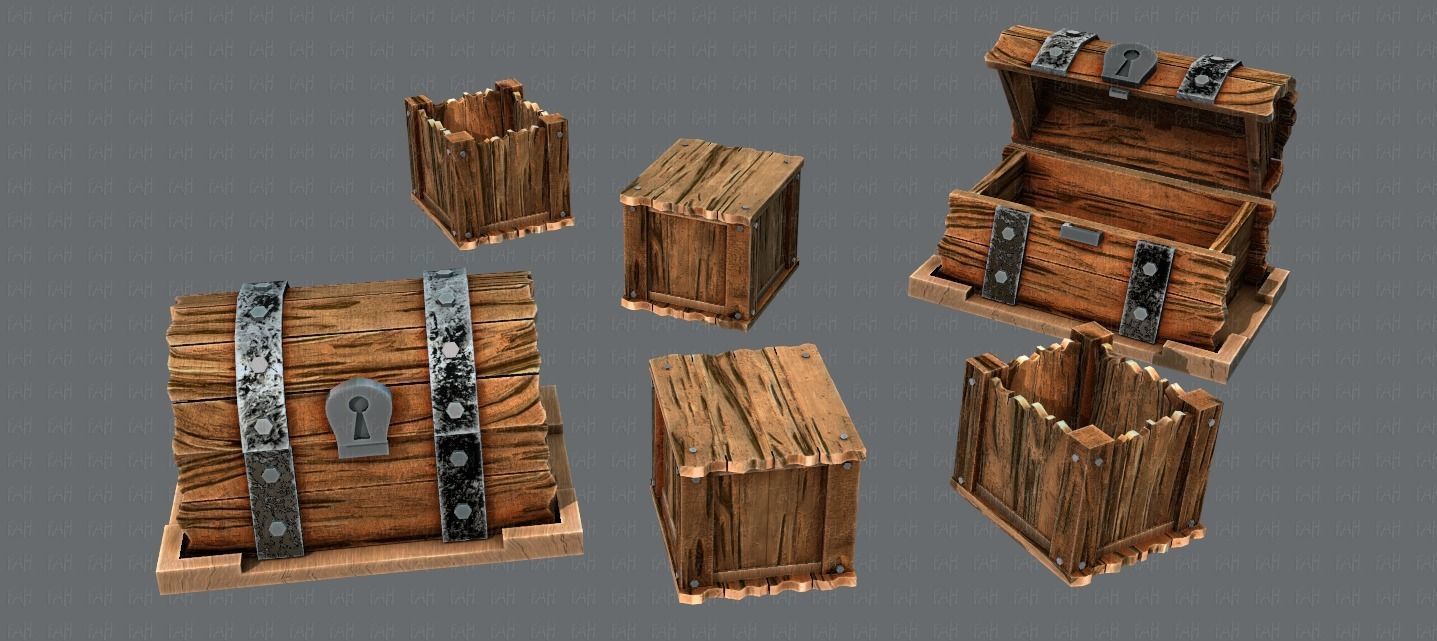 Chest and Box V01 Low-poly 3D model_1
