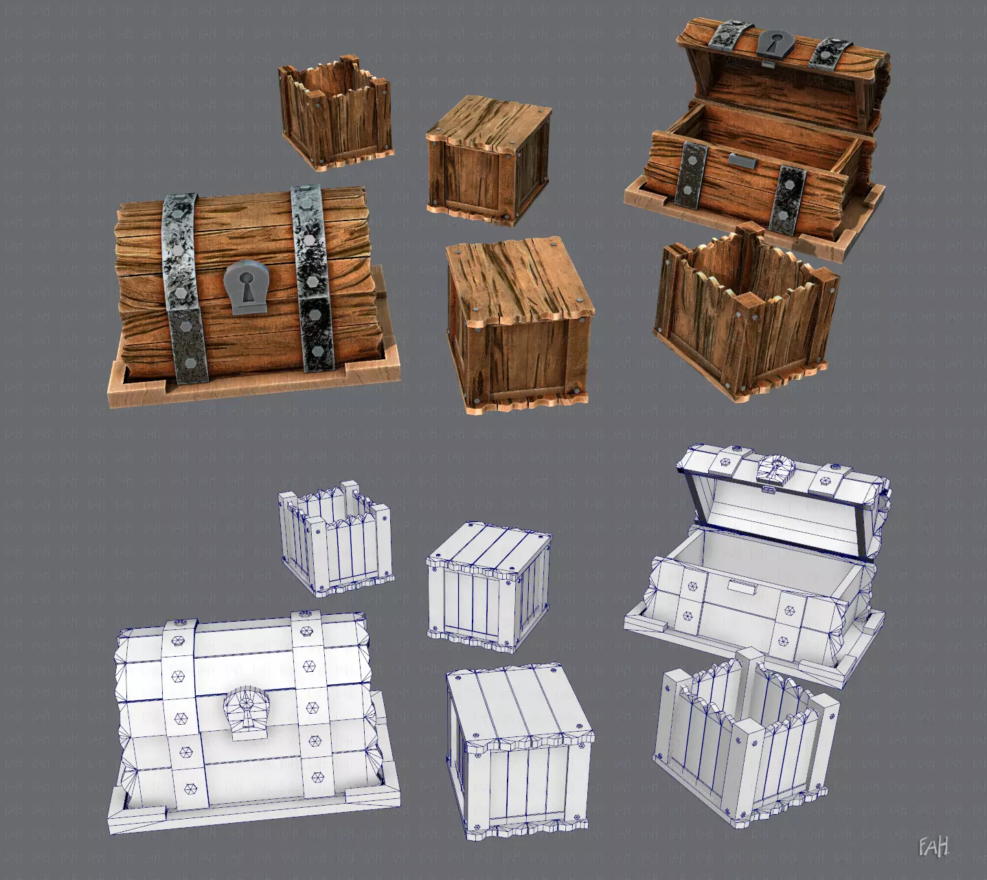 Chest and Box V01 Low-poly 3D model_0