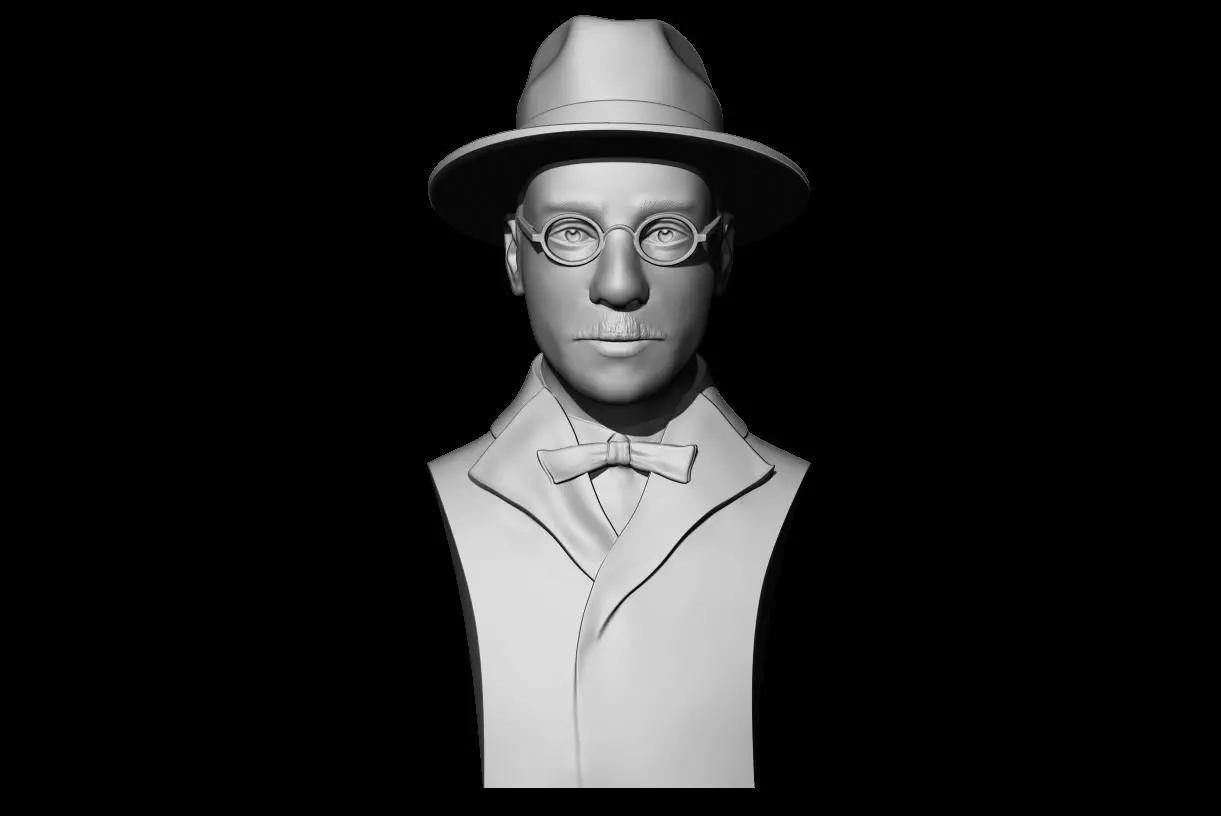 FernandoPessoa bust of man wearing hat 3D print model