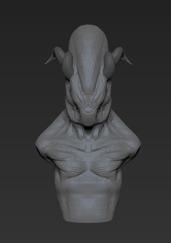 Alien bust of creature with horns 3D model_2