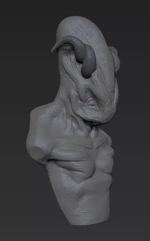 Alien bust of creature with horns 3D model_0