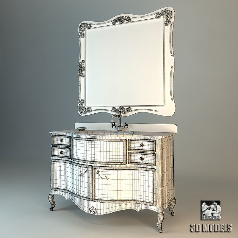 Classic Washstand With Mirror 3D model_1
