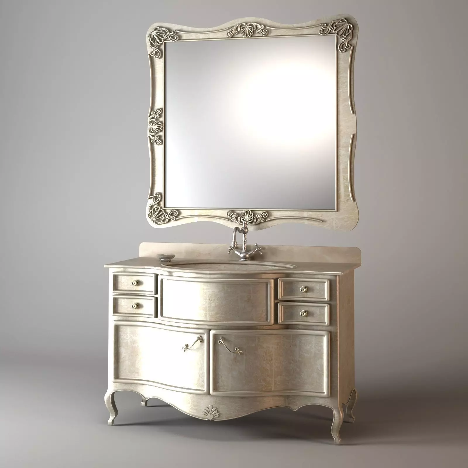 Classic Washstand With Mirror 3D model_0