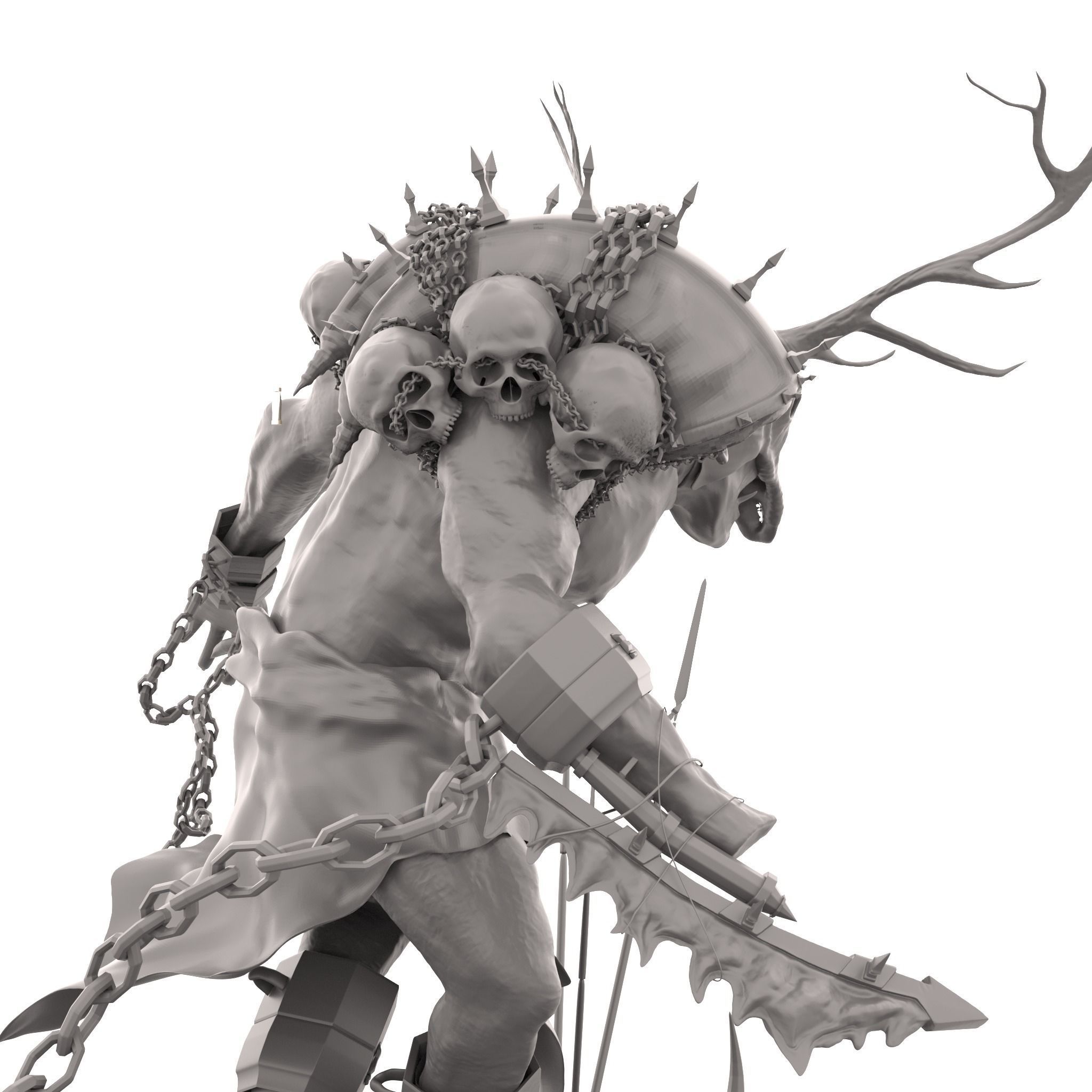 TrollCreature statue of deer with chains 3D print model_1