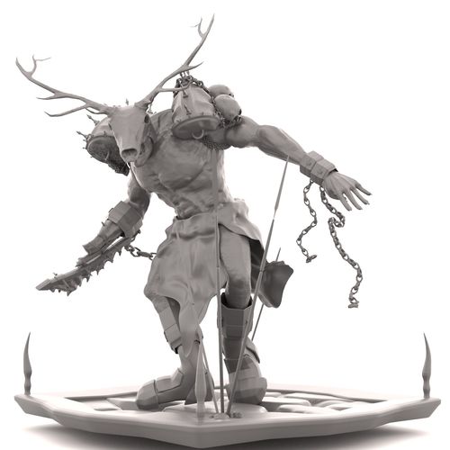 TrollCreature statue of deer with chains 3D print model
