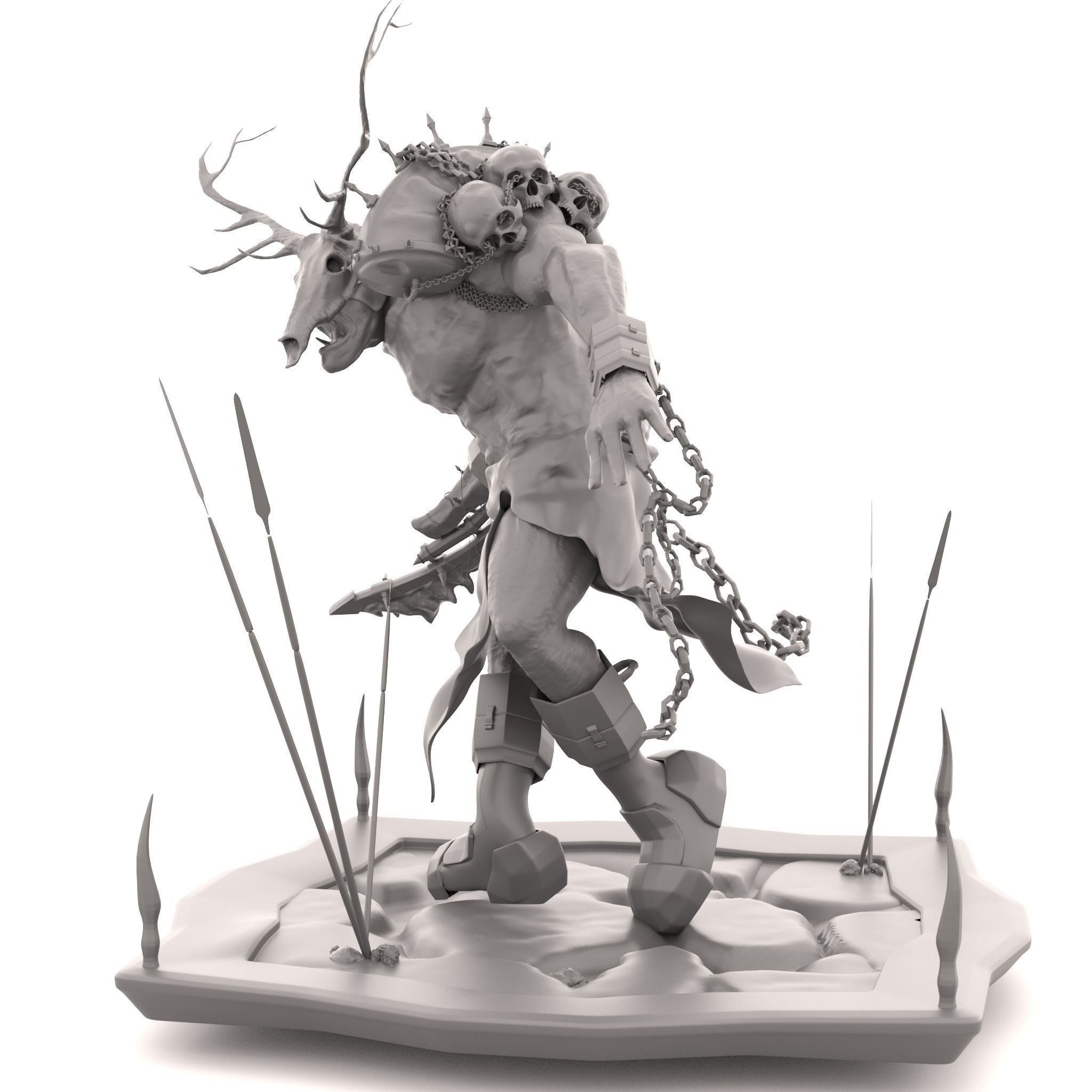 TrollCreature statue of deer with chains 3D print model_2