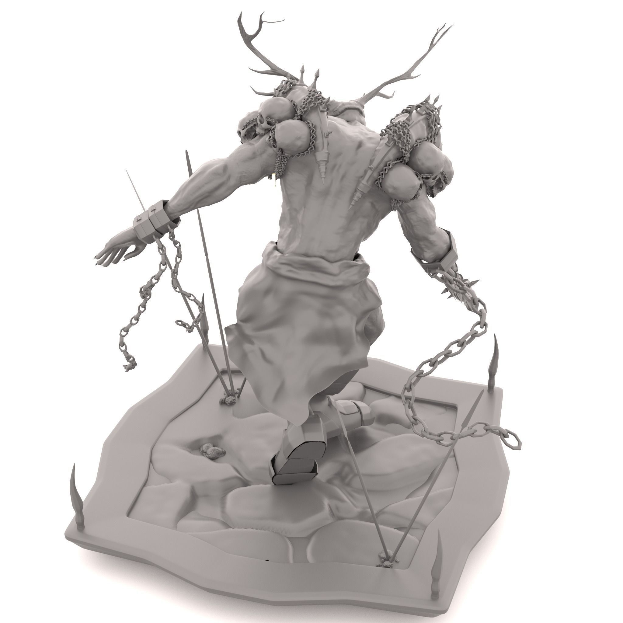 TrollCreature statue of deer with chains 3D print model_3
