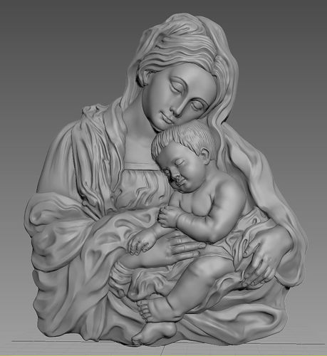 Virgin Mary and Baby Jesus 3D Highly Detailed Bas Relief 3D print model