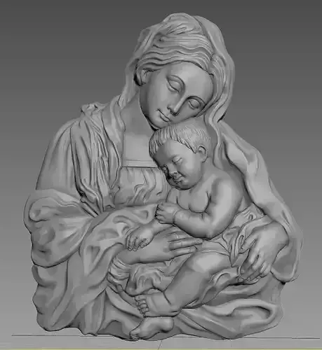 Virgin Mary and Baby Jesus 3D Highly Detailed Bas Relief 3D print model