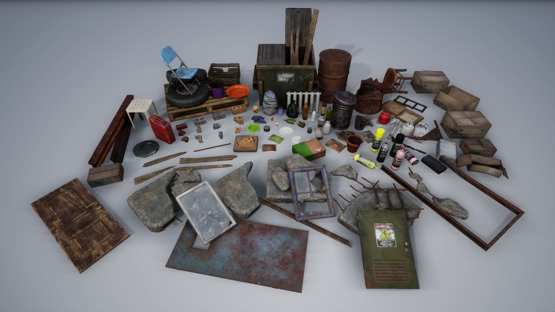 Rubble Debris Trash Pack Low-poly 3D model_0