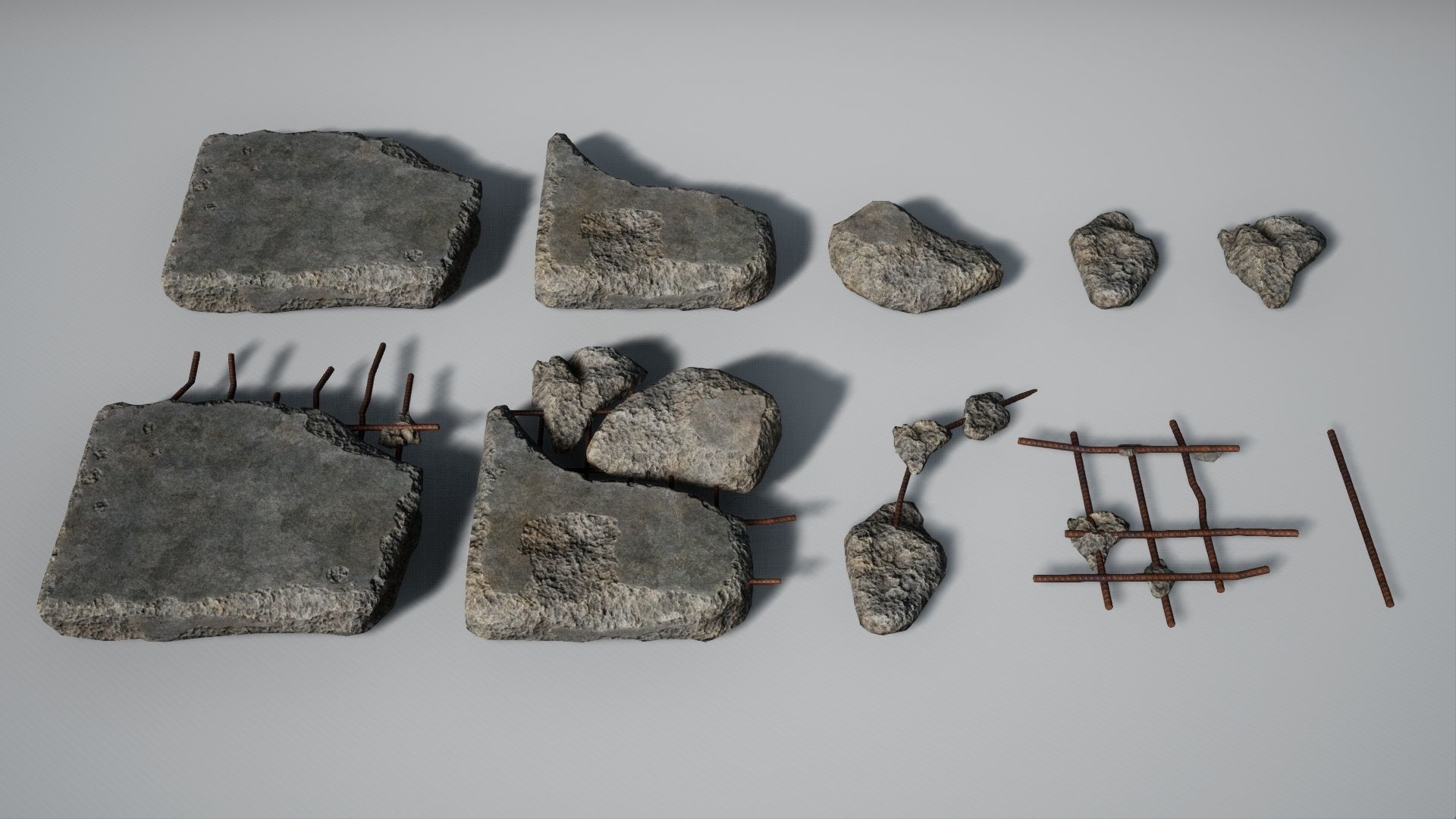 Rubble Debris Trash Pack Low-poly 3D model_1