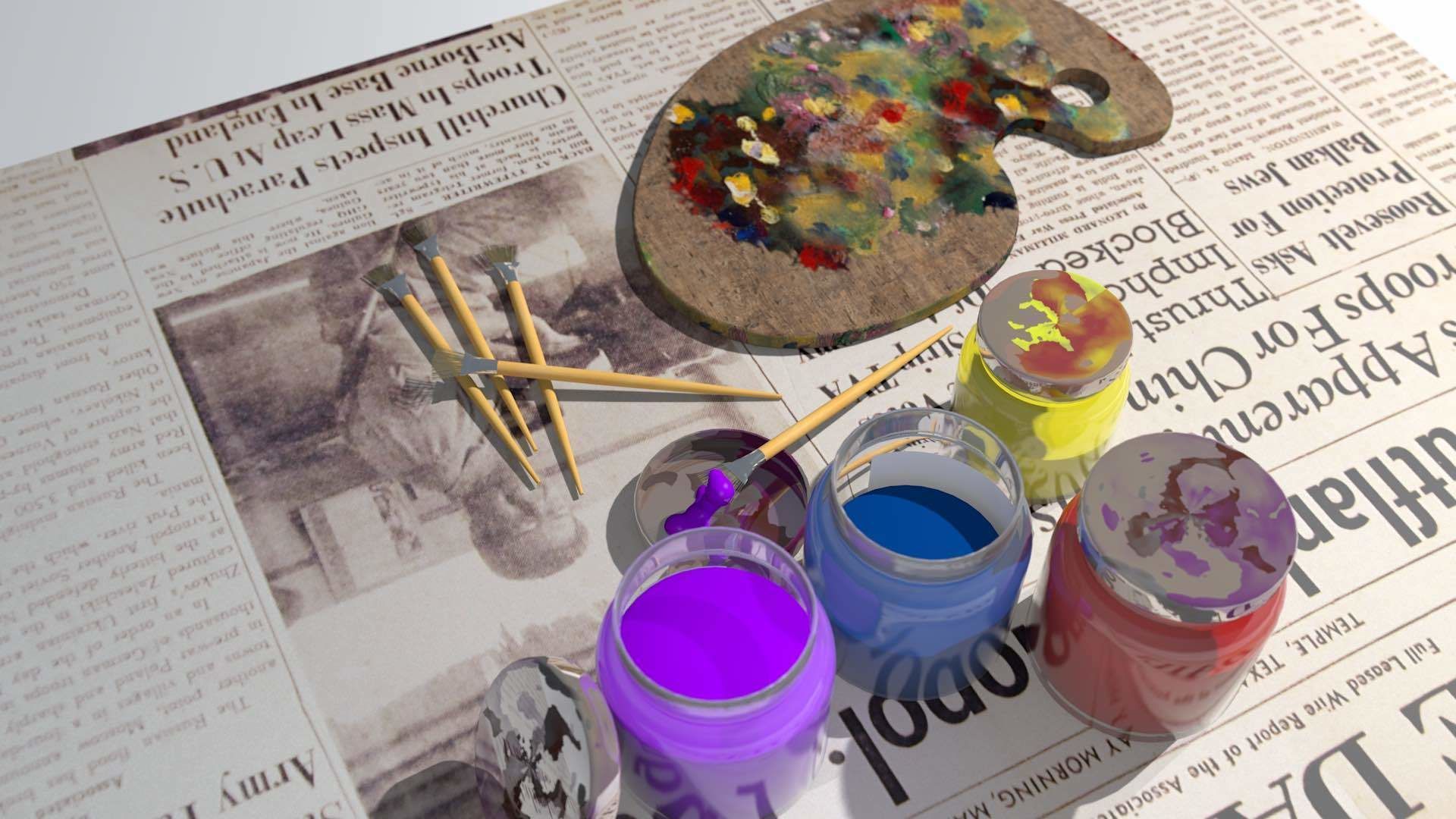 Art painting tools Low-poly 3D model_3