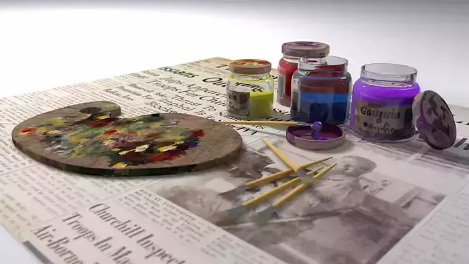Art painting tools Low-poly 3D model
