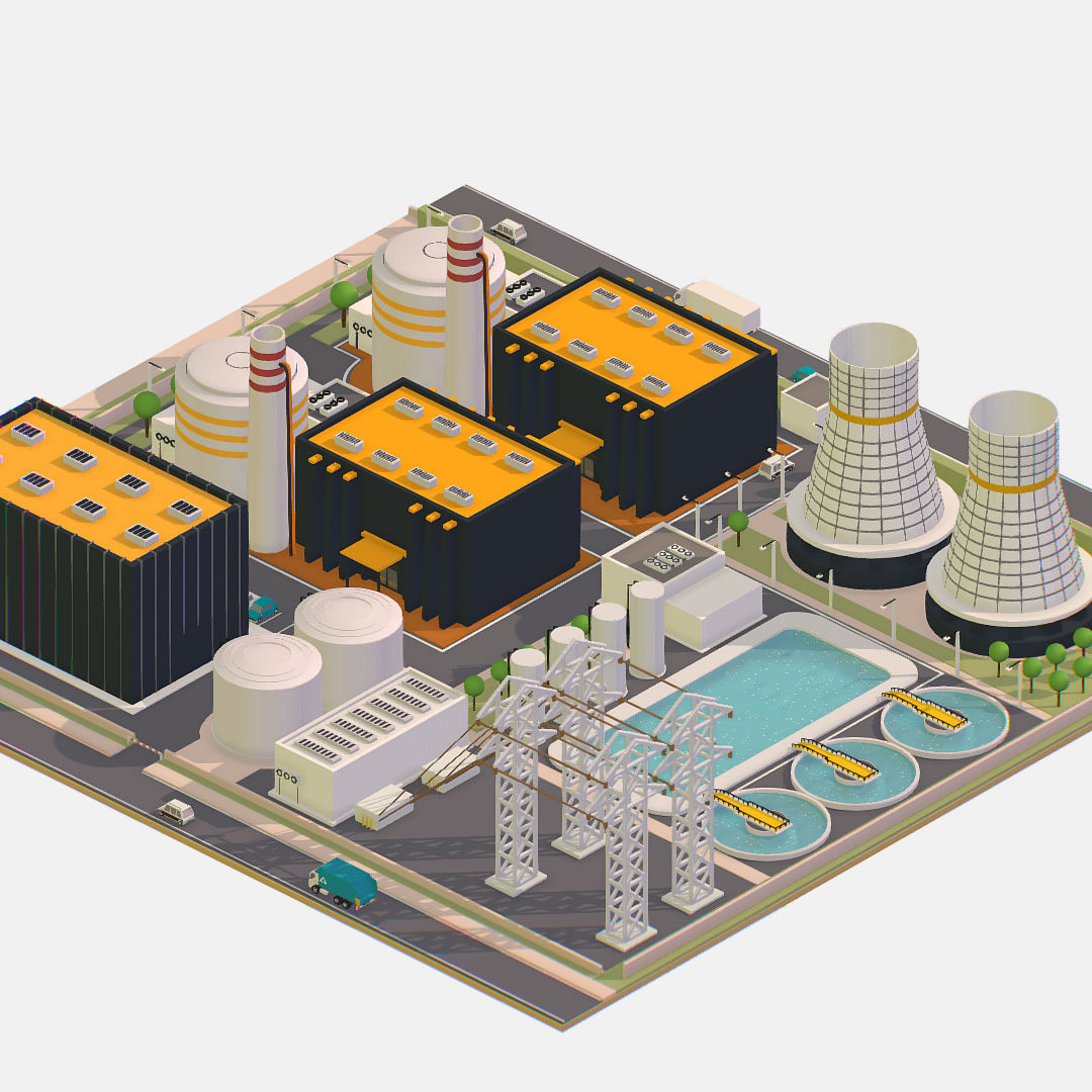 Presenting Nuclear Power Station Low-poly 3D model_3