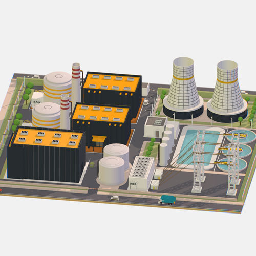 Isometric Presenting Nuclear Power Station Low-poly 3D model