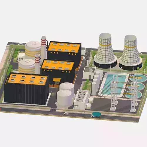 Isometric Presenting Nuclear Power Station Low-poly 3D model