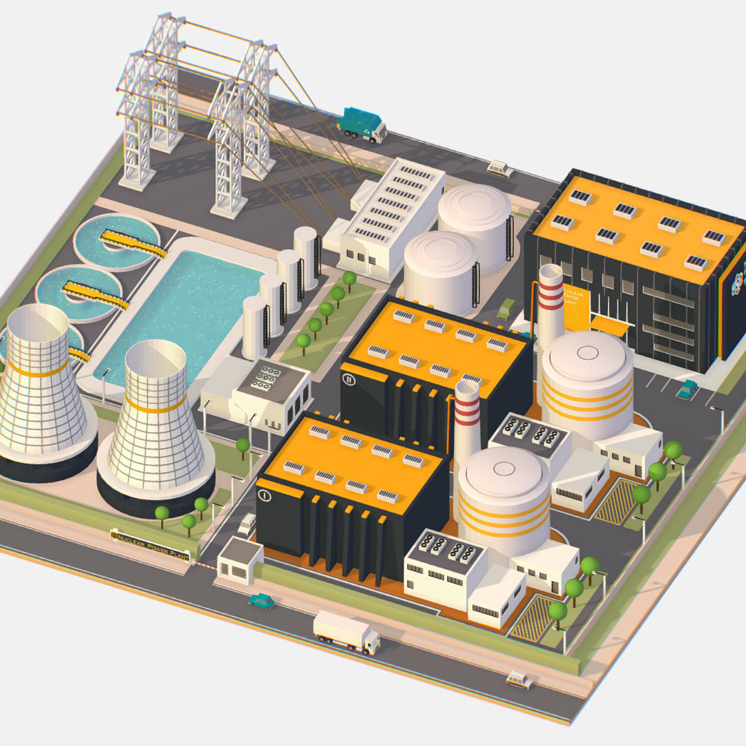 Presenting Nuclear Power Station Low-poly 3D model_2