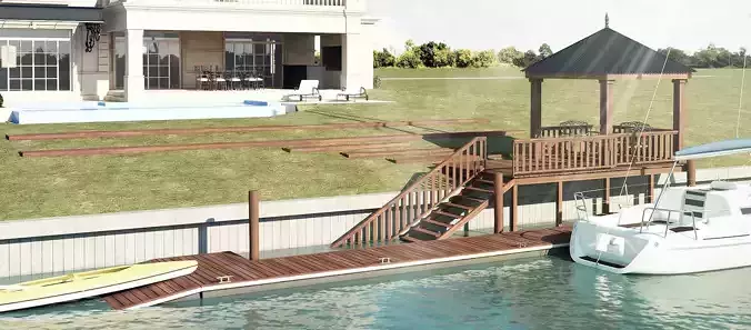 marina wooden gazebo with stairs