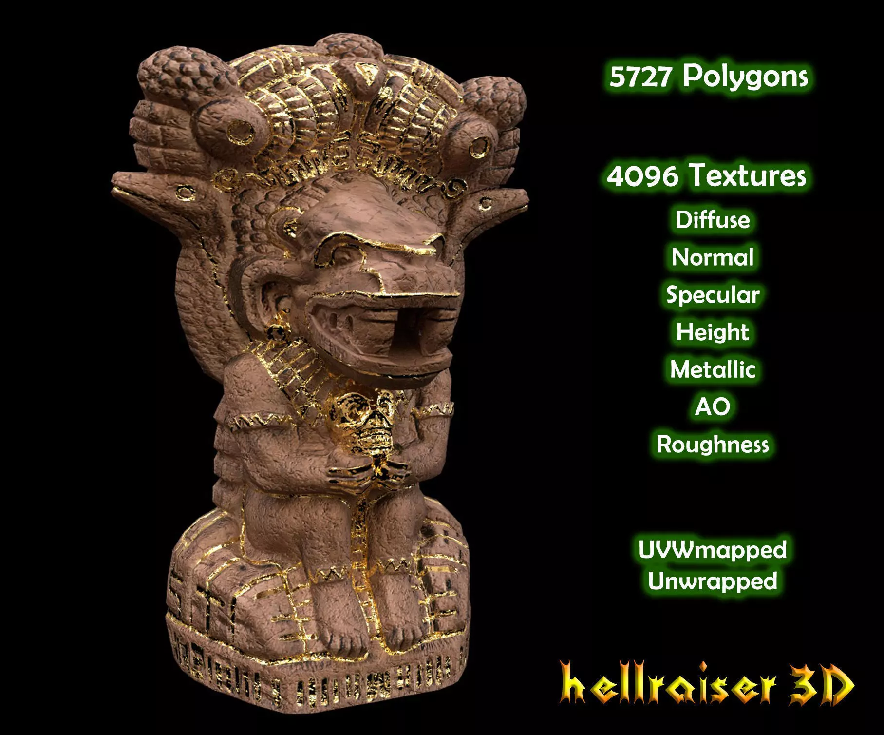 Mayan Statue Golden - PBR - Textured Low-poly 3D model_0