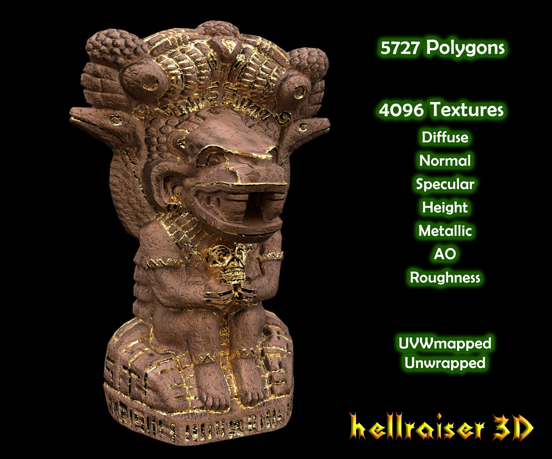 3D model Mayan Statue Golden PBR Textured VR / AR / lowpoly CGTrader