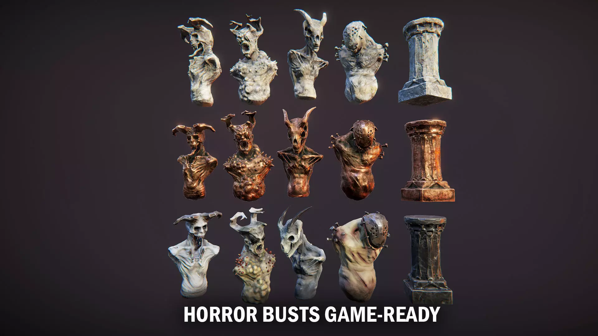 Horror busts Low-poly 3D model