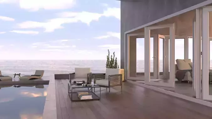 Ocean View Exterior Scene - Patio with Ocean View 3D model