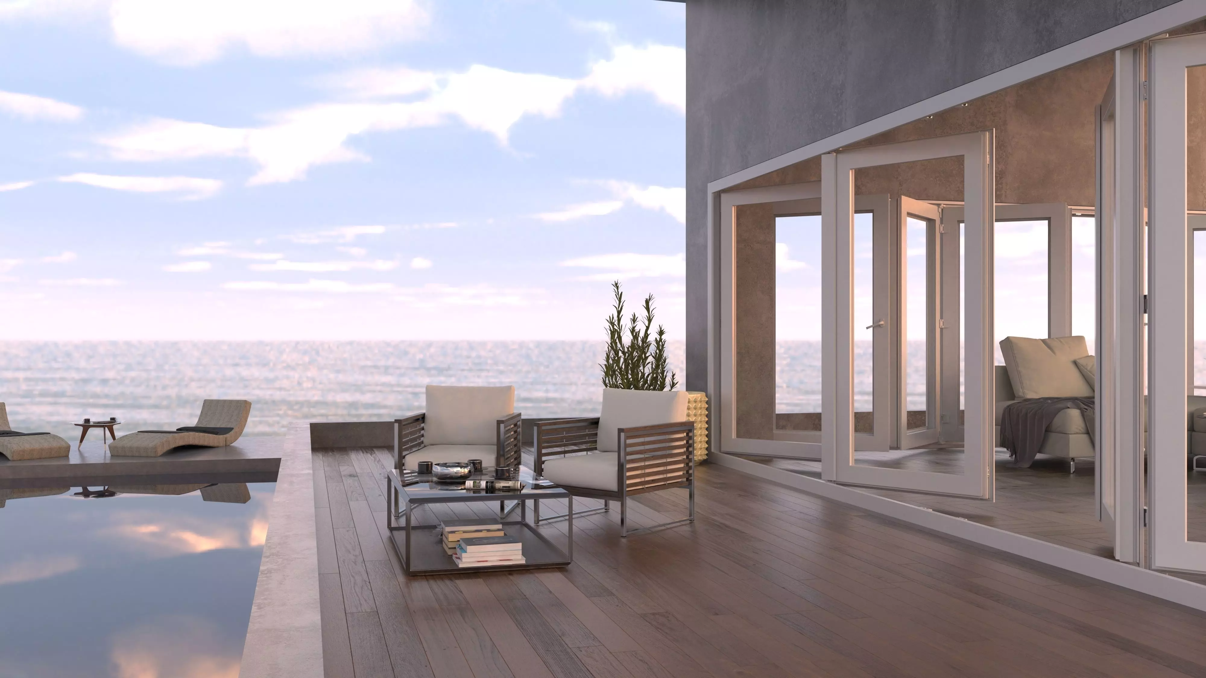 Ocean View Exterior Scene - Patio with Ocean View 3D model_0