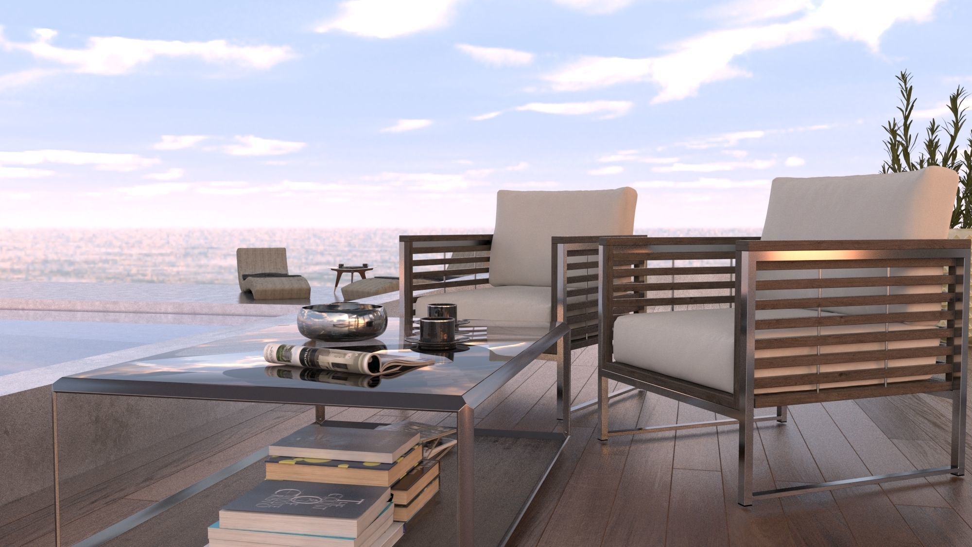 Ocean View Exterior Scene - Patio with Ocean View 3D model_1
