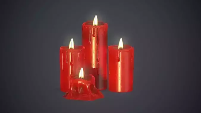 Red Candles PBR Game Ready Low-poly 3D model