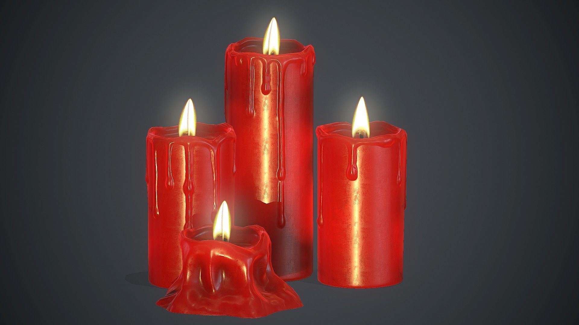 Red Candles PBR Game Ready Low-poly 3D model_1
