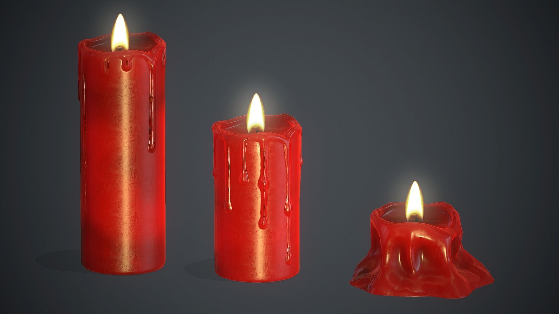 Red Candles PBR Game Ready Low-poly 3D model_6